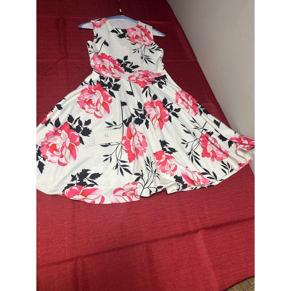 Kate Kasin Girls Pink Floral Sleeveless Fit and Flare Party Dress Size 11-12Y